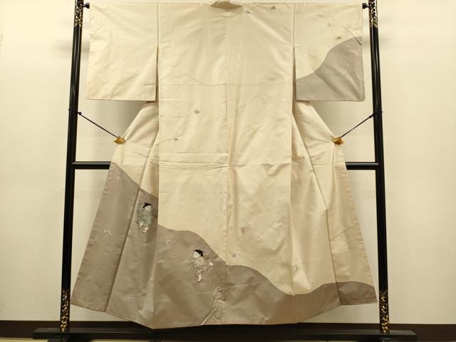 平和屋着物●訪問着 紬地 総刺繍 童子遊び 正絹 逸品 DABJ6934du