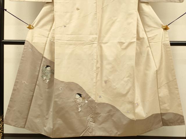 平和屋着物●訪問着 紬地 総刺繍 童子遊び 正絹 逸品 DABJ6934du