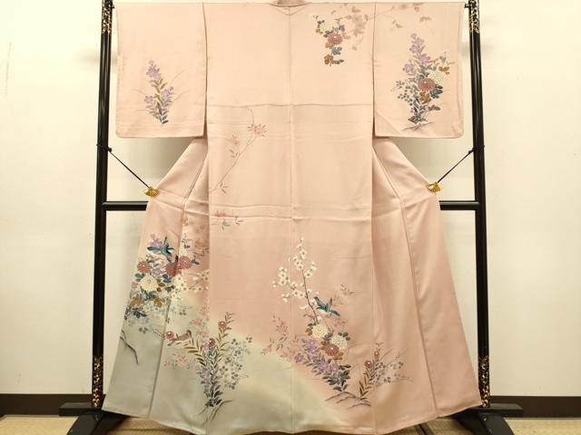 平和屋着物●訪問着 友禅 花鳥文 暈し染め 正絹 逸品 DABJ6937du