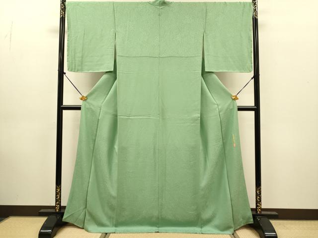 平和屋着物●本草木染作家 瑞寶 色無地 草花地紋 柳染色 正絹 逸品 DABJ6941du