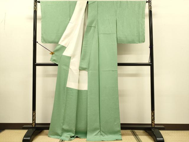 平和屋着物●本草木染作家 瑞寶 色無地 草花地紋 柳染色 正絹 逸品 DABJ6941du