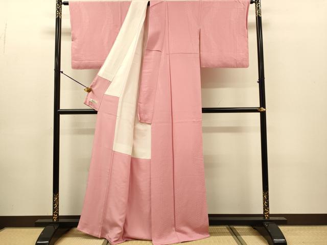 平和屋着物●上質な色無地 七宝地紋 薄紅色 やまと誂製 正絹 逸品 DABJ6944du