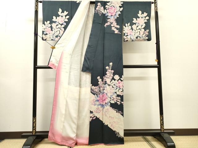 平和屋着物▼訪問着 手描き 草花 正絹 逸品 DABJ7007fe