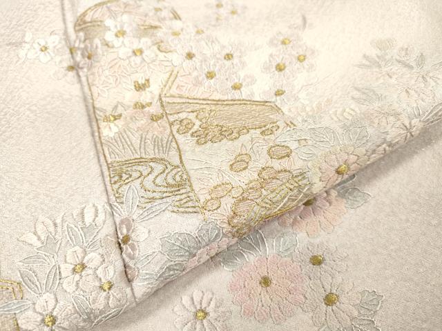 平和屋着物▼中国三大刺繍 蘇州刺繍 総刺繍 訪問着 草花 金糸 正絹 逸品 DABJ7009fe