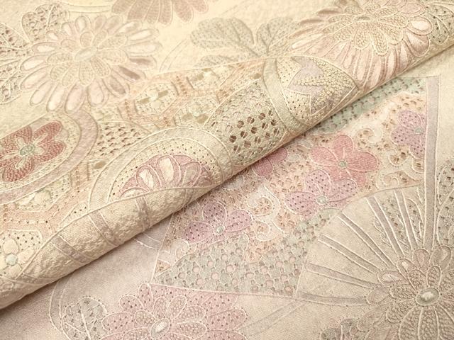 平和屋着物▼中国三大刺繍 スワトウ刺繍 汕頭刺繍 相良刺繍 総刺繍 訪問着 扇面花文 暈し染 正絹 逸品 DABJ7025fe