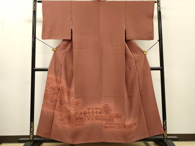 平和屋着物▼訪問着 正倉院向かい鳥花唐草文 暈し染 正絹 逸品 DABJ7031fe