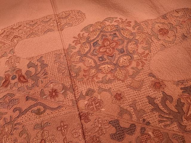 平和屋着物▼訪問着 正倉院向かい鳥花唐草文 暈し染 正絹 逸品 DABJ7031fe