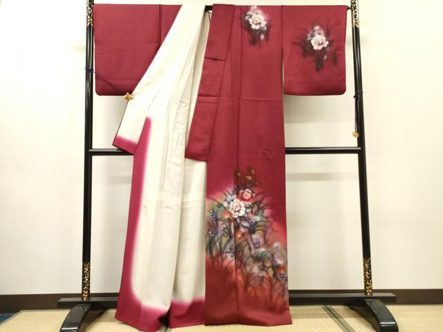 平和屋着物▼訪問着 手描き 南天花文 暈し染 正絹 逸品 DABJ7032fe