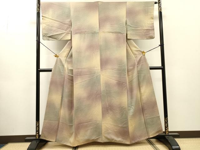 平和屋着物▼上質な小紋 舞花地紋 霞文 暈し染 正絹 逸品 DABJ7036fe