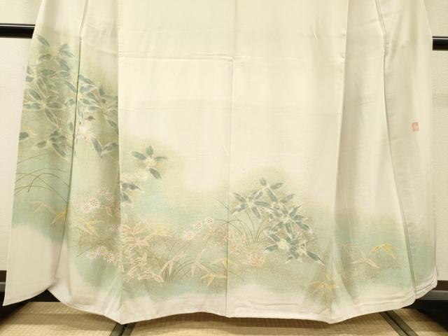 平和屋着物▼訪問着 作家物 手描き 枝花に休み鳥 暈し染 正絹 逸品 DABJ7037fe