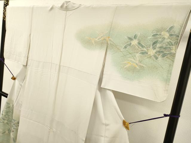 平和屋着物▼訪問着 作家物 手描き 枝花に休み鳥 暈し染 正絹 逸品 DABJ7037fe