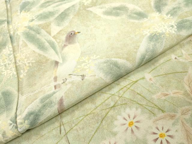 平和屋着物▼訪問着 作家物 手描き 枝花に休み鳥 暈し染 正絹 逸品 DABJ7037fe