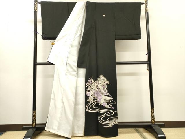 平和屋着物▼豪華黒留袖 総刺繍 渡り橋花文 銀糸 正絹 逸品 DABJ7042fe