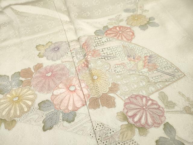 平和屋着物▼中国三大刺繍 スワトウ刺繍 汕頭刺繍 相良刺繍 総刺繍 訪問着 地紙飛鶴花文 正絹 逸品 DABJ7044fe