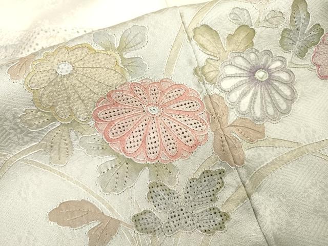 平和屋着物▼中国三大刺繍 スワトウ刺繍 汕頭刺繍 相良刺繍 総刺繍 訪問着 地紙飛鶴花文 正絹 逸品 DABJ7044fe