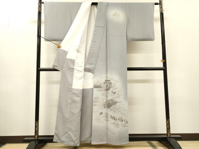 平和屋着物▼訪問着 人物風景飛鶴 暈し染 金糸 正絹 逸品 DABJ7051fe