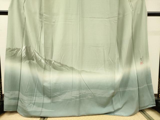 平和屋着物▼日本画家 水嶋征夫 訪問着 遠山風景文 暈し染 さが美扱い 正絹 逸品 DABJ7058fe