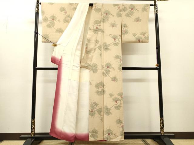 平和屋着物▼上質な小紋 手描き 松葉 正絹 逸品 DABJ7071fe