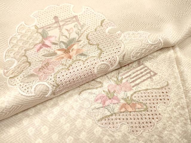平和屋着物▼中国三大刺繍 スワトウ刺繍 汕頭刺繍 訪問着 絞り 道長雪輪花文 金糸 正絹 逸品 DABJ7078fe