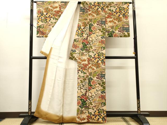 平和屋着物▼上質な小紋 切嵌花鳥文 金彩 正絹 逸品 DABJ7080fe