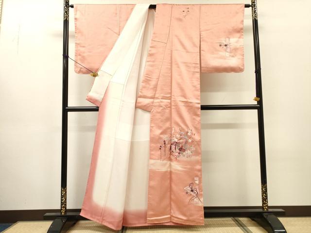 平和屋着物▼中国三大刺繍 相良刺繍 総刺繍 訪問着 御所車檜扇花松文 暈し染 正絹 逸品 未使用 DABJ7087fe