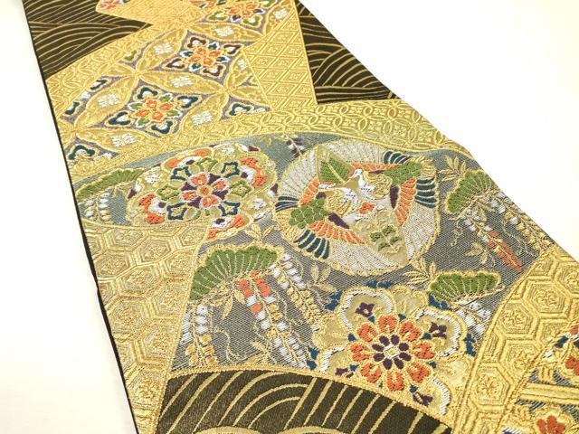 平和屋着物▼六通柄袋帯 双鶴正倉院 金糸 正絹 逸品 DABJ7091fe