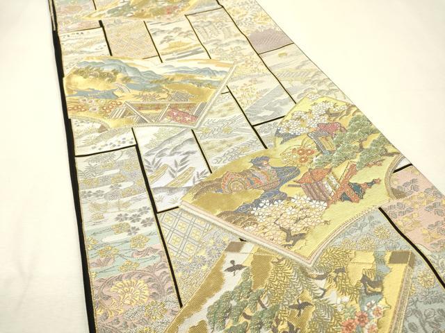 平和屋着物▼六通柄袋帯 唐織 歌絵物語 御苑秀景文 金銀糸 正絹 逸品 DABJ7098fe