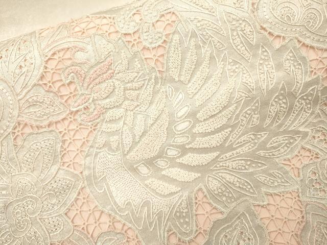 平和屋着物▼中国三大刺繍 スワトウ刺繍 汕頭刺繍 相良刺繍 総刺繍 太鼓柄袋帯 鳳凰更紗花唐草文 銀彩 正絹 逸品 DABJ7112fe