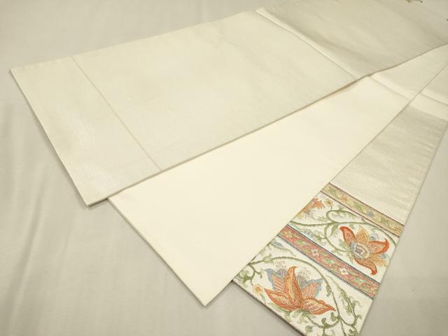 平和屋着物▼太鼓柄袋帯 駒刺繍 総刺繍 花唐草間道 金銀糸 正絹 逸品 DABJ7175fe
