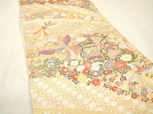 平和屋着物▼六通柄袋帯 唐織 道長鳳凰御車文 金糸 正絹 逸品 DABJ7185fe