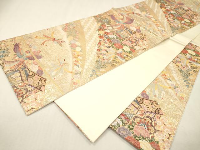 平和屋着物▼六通柄袋帯 唐織 道長鳳凰御車文 金糸 正絹 逸品 DABJ7185fe