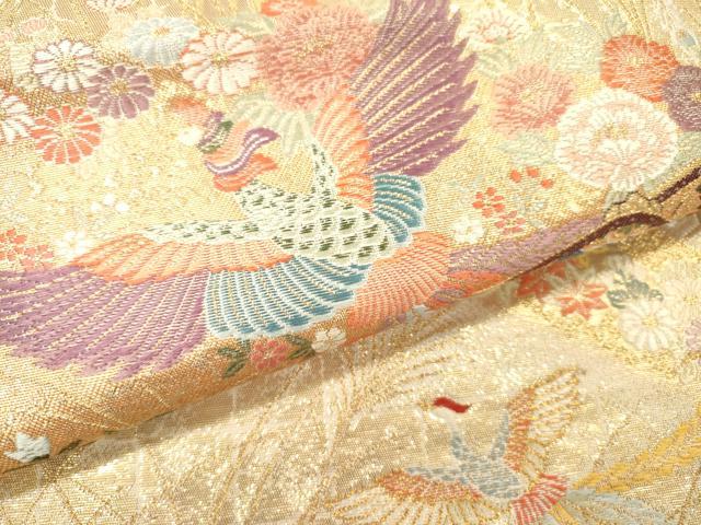 平和屋着物▼六通柄袋帯 唐織 道長鳳凰御車文 金糸 正絹 逸品 DABJ7185fe