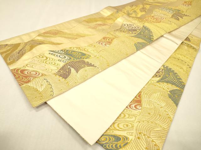 平和屋着物▼六通柄袋帯 献上波競文 金糸 正絹 逸品 DABJ7209fe