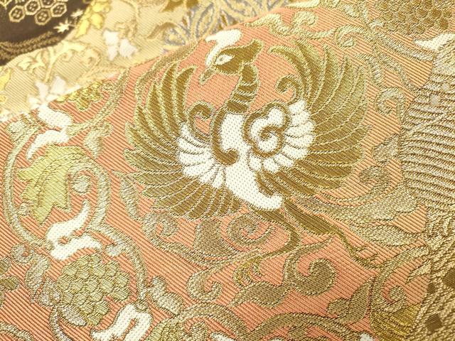 平和屋着物▼西陣 服部織物謹製 六通柄袋帯 道長鳳凰動物花文 金銀糸 正絹 逸品 DABJ7217fe