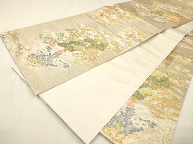 平和屋着物▼六通柄袋帯 唐織 聚花春秋 翔鶴色紙文 金銀糸 正絹 逸品 DABJ7242fe