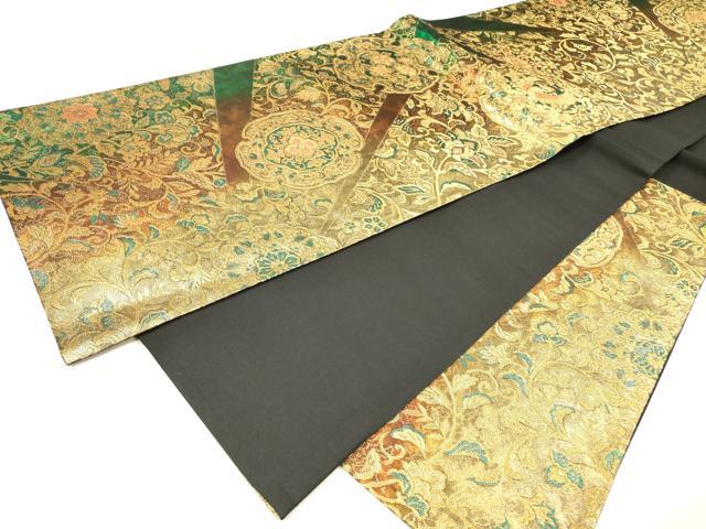 平和屋着物▼六通柄袋帯 鳳凰花唐草絵皿文 金糸 引箔 正絹 逸品 DABJ7262fe