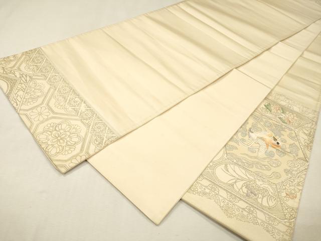 平和屋着物▼太鼓柄袋帯 駒刺繍 蜀江花鳥文 銀彩 正絹 逸品 DABJ7291fe
