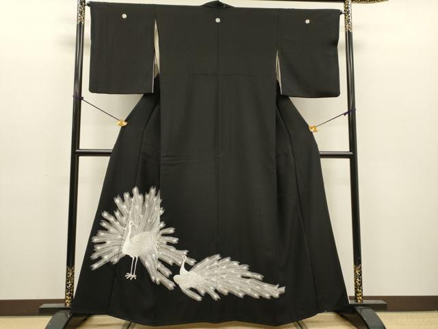 平和屋着物▼豪華黒留袖 総刺繍 孔雀 正絹 逸品 DABJ7303fe