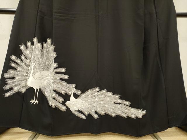平和屋着物▼豪華黒留袖 総刺繍 孔雀 正絹 逸品 DABJ7303fe