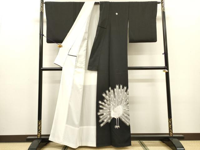平和屋着物▼豪華黒留袖 総刺繍 孔雀 正絹 逸品 DABJ7303fe