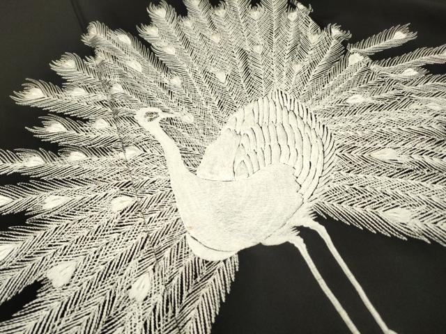平和屋着物▼豪華黒留袖 総刺繍 孔雀 正絹 逸品 DABJ7303fe