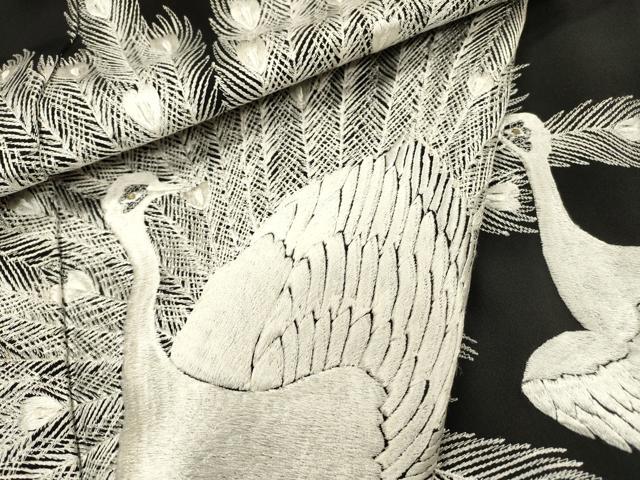 平和屋着物▼豪華黒留袖 総刺繍 孔雀 正絹 逸品 DABJ7303fe