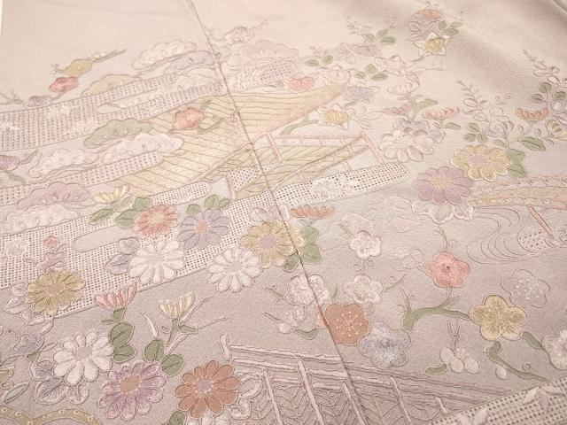 平和屋着物▼中国三大刺繍 スワトウ刺繍 汕頭刺繍 総刺繍 訪問着 風景花文 正絹 逸品 DABJ7306fe