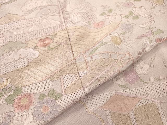 平和屋着物▼中国三大刺繍 スワトウ刺繍 汕頭刺繍 総刺繍 訪問着 風景花文 正絹 逸品 DABJ7306fe