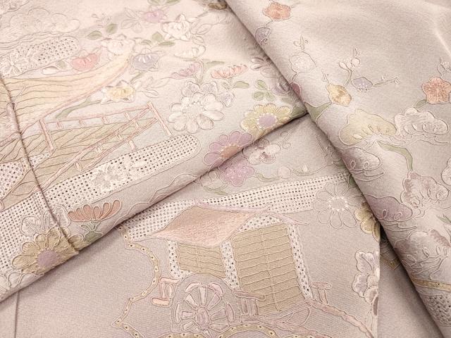 平和屋着物▼中国三大刺繍 スワトウ刺繍 汕頭刺繍 総刺繍 訪問着 風景花文 正絹 逸品 DABJ7306fe