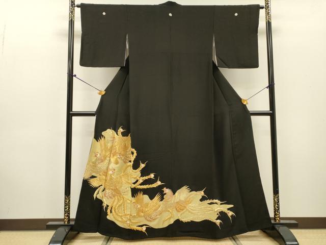 平和屋着物▼豪華黒留袖 総刺繍 鳳凰 金糸 正絹 逸品 DABJ7307fe