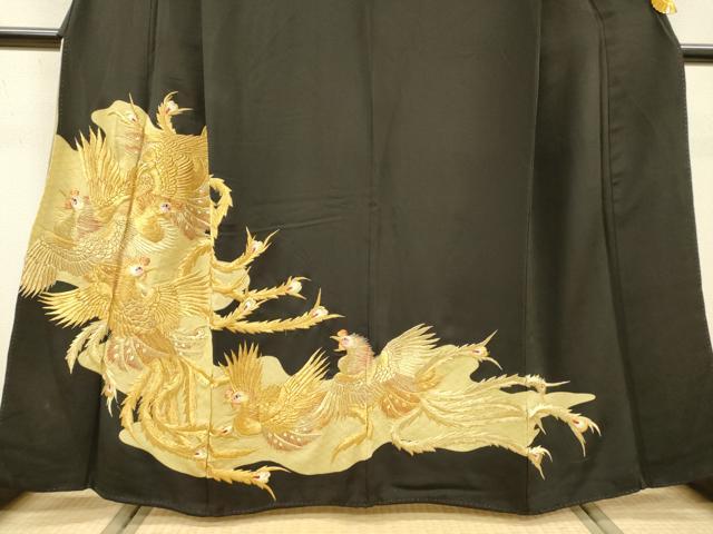 平和屋着物▼豪華黒留袖 総刺繍 鳳凰 金糸 正絹 逸品 DABJ7307fe
