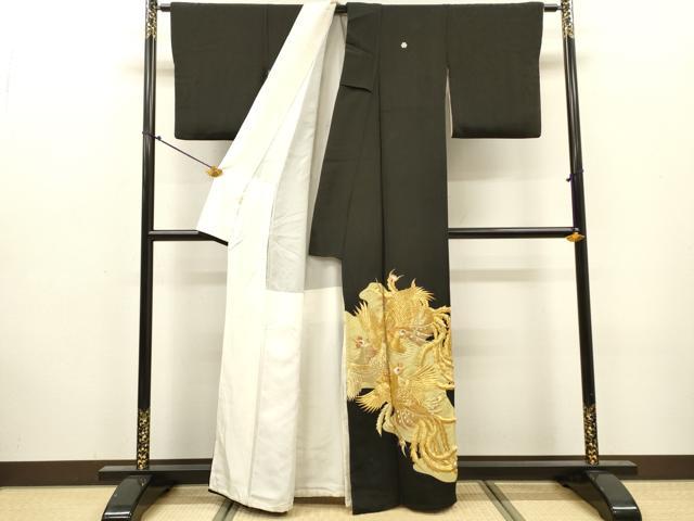 平和屋着物▼豪華黒留袖 総刺繍 鳳凰 金糸 正絹 逸品 DABJ7307fe
