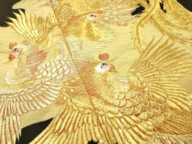 平和屋着物▼豪華黒留袖 総刺繍 鳳凰 金糸 正絹 逸品 DABJ7307fe