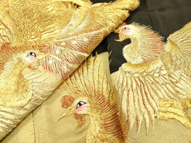 平和屋着物▼豪華黒留袖 総刺繍 鳳凰 金糸 正絹 逸品 DABJ7307fe